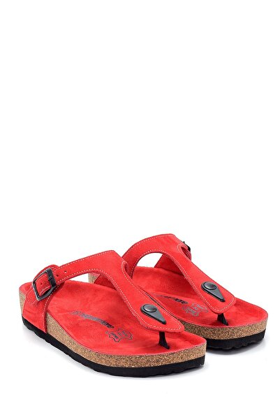 Bequemere Women's Red Cork Sole Suede 104qc Model Orthopedic Slippers