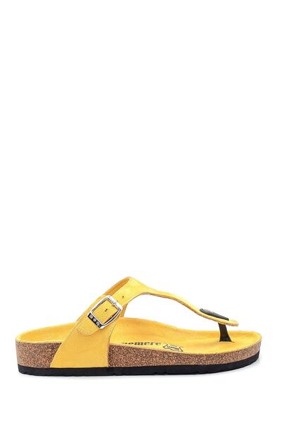 Bequemere Women's Yellow Cork Sole Suede 104qc Model Orthopedic Slippers