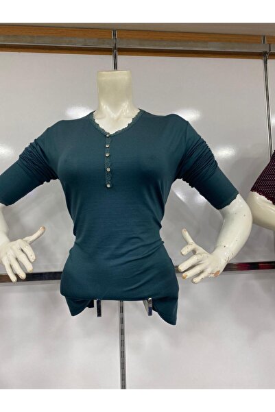 Nacar Kadın Yeşil Dantel Detaylı Bluz