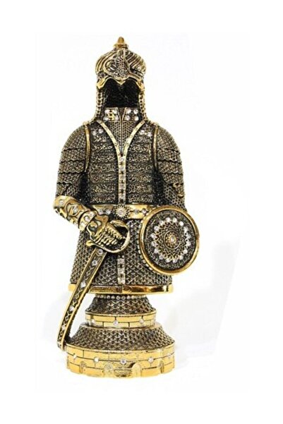 YAĞMUR CAN Kadife Hediye Kutulu Orta Fetih Zırh Biblo - Altın Rengi Kod597 26x12 Cm