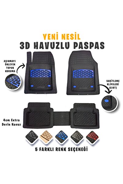 SAFİR Fiat Linea 2013 Model 3d Havuzlu Paspas Mavi Karbon Kaplama