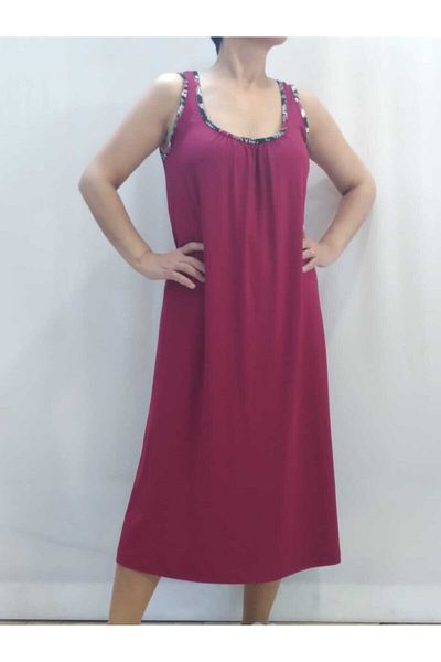 Mertcan Butik Rochie burgundă cu detaliu de țevi cu model adunat pe față și pe spate