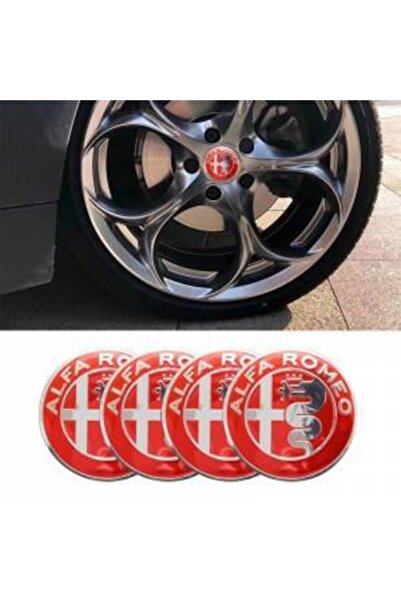 İKTUNING Alfa Romeo Logolu 4 Adet 56mm Jant Göbek Damla Stıcker (KIRMIZI-GÜMÜŞ)