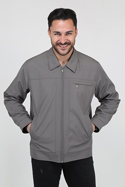 REGOS Erkek Gri Battal Boy Klasik Yakalı Ince Yazlık Mevsimlik Mont&ceket