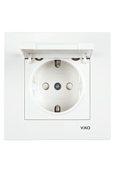 VİKO Karre Kapaklı Topraklı Priz Çerçeve Dahil