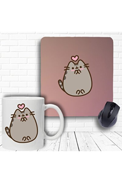 Genel Markalar Kedi Baskılı Bilek Destekli Mouse Pad Ve Kupa Bardak