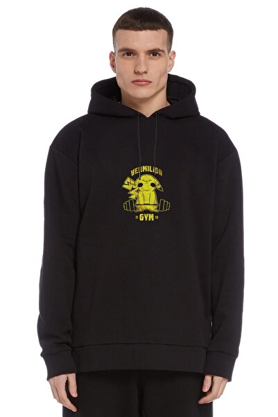 QIVI Hanorac cu glugă tricotat cu mânecă lungă pentru bărbați, negru, cu impr...