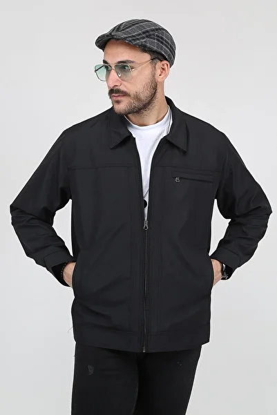 REGOS Men's Black Oversize Classic Collar Thin Summer Seasonal Coat