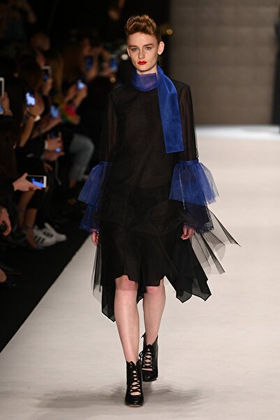 belma özdemir Kadın Siyah Üstü Tül Içi Vual Yarı Abiye Tunik Elbise