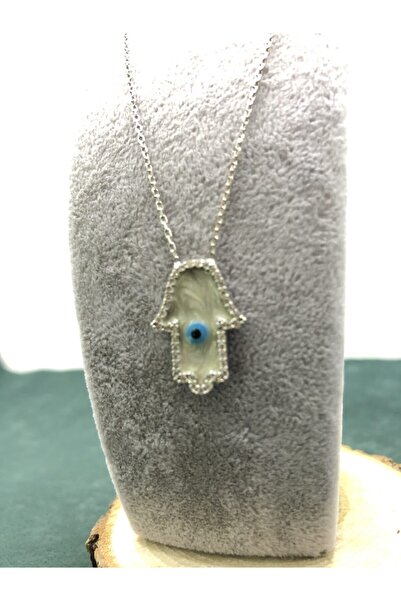 simagümüş Kadın Gümüş Fatma Ana Eli Mineli Kolye 925 Ayar