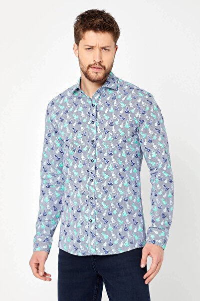 RAVANELLI Μακρυμάνικο πουκάμισο 100% βαμβακερό με στάμπα με λεπτή εφαρμογή