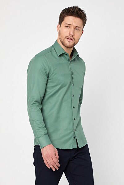 RAVANELLI Haki Slim Fit Uzun Kol Gömlek