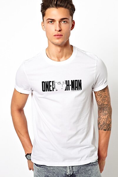 QIVI One Punch Man logo Štampano bela muška Pleteno majica