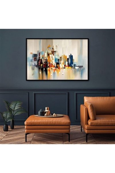 Genel Markalar Soyut Şehir Yağlı Boya Dokulu Tablo 60cm X 90cm Çerçevesiz