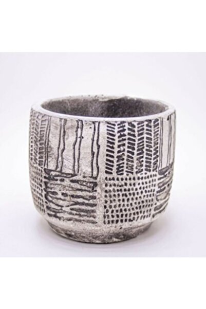 Lui Tasarım Antik Desenli Beyaz Eskitme Beton Saksı 12,5 X 11 Cm