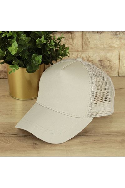 SYT Cream Summer Mesh Solid Color Adjustable Back Hat