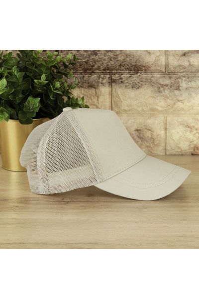 SYT Cream Summer Mesh Solid Color Adjustable Back Hat