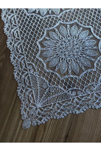 WENESSİ Model Fagure Anglez Snur Brodat Tulle Runner Argintiu Sclipici 120cm