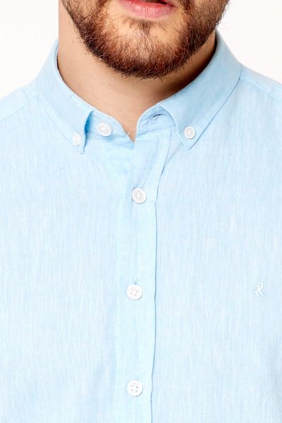 RAVANELLI Μακρυμάνικο λινό πουκάμισο Turquoise Slim Fit
