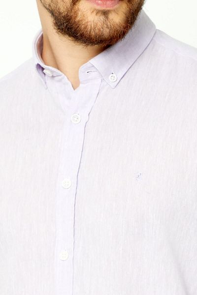 RAVANELLI Λινό πουκάμισο λιλά Slim Fit μακρυμάνικο