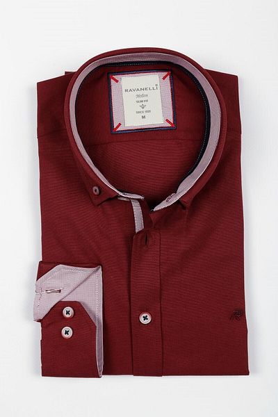 RAVANELLI Claret Red Slim Fit Shirt