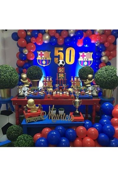 MERİ PARTİ 100 Pieces of Metallic Balloon and Chain Red Navy Blue Color Metallic Balloon Concerpt Chain
