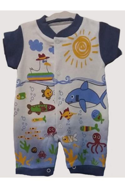 CEBECİ TİCARET Baby Boy Jumpsuit Combed Cotton Striped Fishy