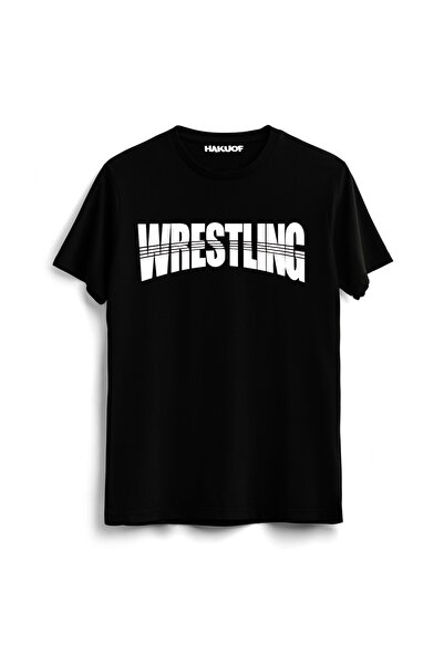 hakuof تي شيرت أسود مطبوع عليه مصارعة للجنسين