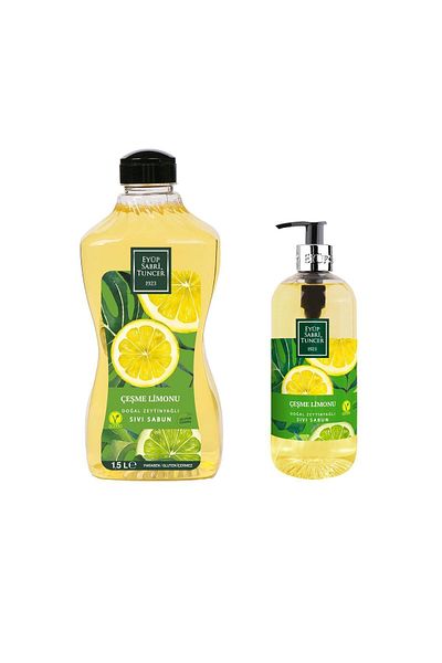 Eyüp Sabri Tuncer Çeşme Lemon Natural Olive Oil Liquid Soap 1.5 lt + Çeşme Lemon Liquid Soap 500 ml