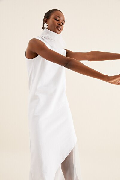 Quincey Kadın Beyaz Tül Detay Tunik Elbise