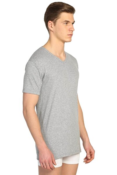 Tutku Men's Ribbed V-Neck Undershirt - Pack of 3 - Gray