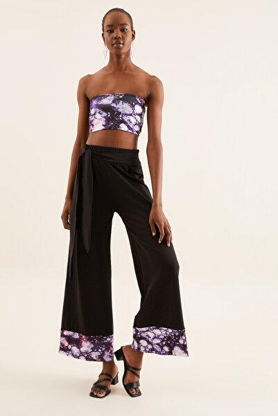 Quincey Жіночі чорні штани з креповою тканиною та деталями на штанинах