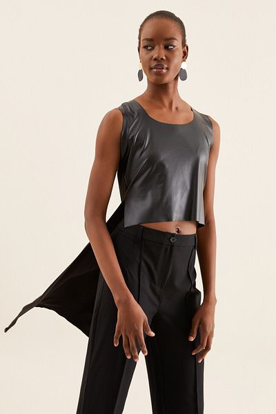 Quincey Women's Black Asymmetrical Leather Tunic