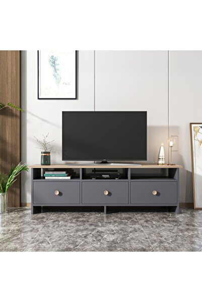 BMdekor Tv Sehpası Ozan Antrasit Meşe 150 Cm
