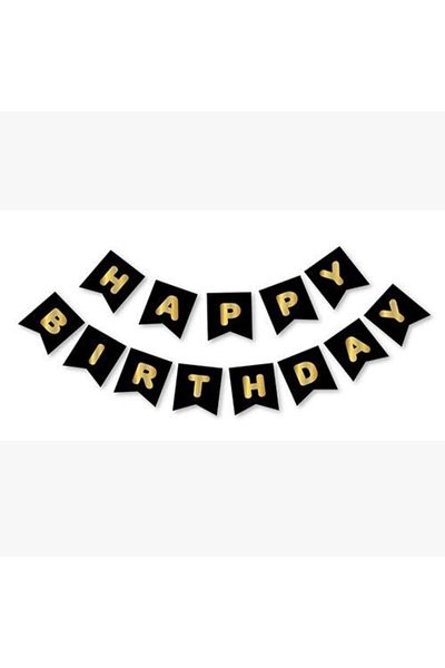 parti sürprizi Μαύρο επιχρυσωμένο πανό Happy Birthday