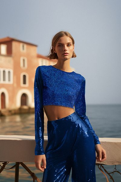 Trendyol Collection Saks Crop béleletlen flitteres blúz TPRAW24BZ00088