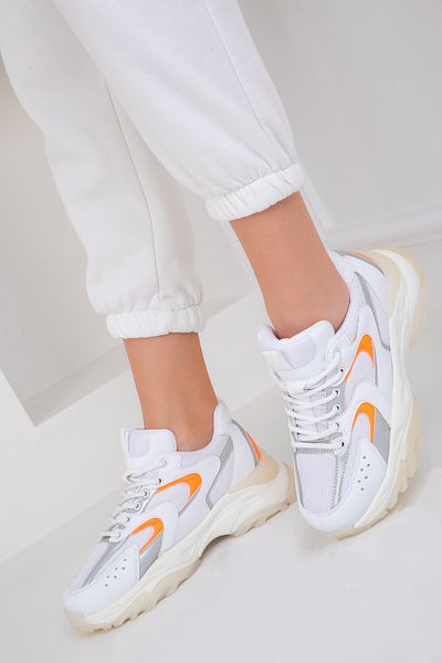 SOHO White-Silver-Orange Women's Sneakers 18109