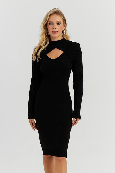 Cool & Sexy Schwarzes Bolero-Maxikleid aus Strick für Damen YZ558