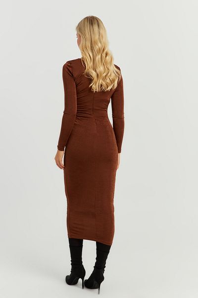 Cool & Sexy Braunes gerafftes Buzi-Midikleid für Damen KED147