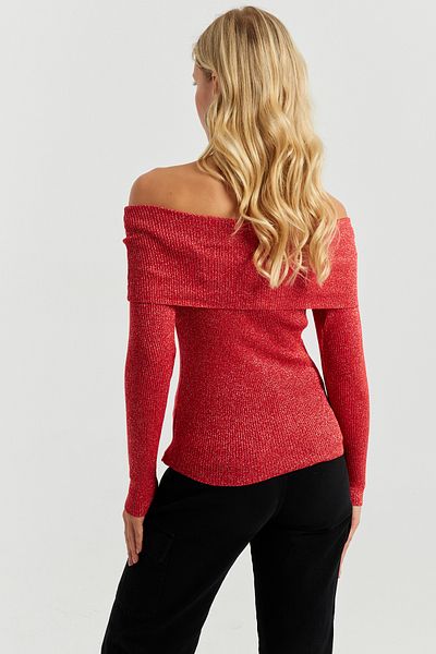 Cool & Sexy Women's Red Glitter Madonna Knitwear Blouse KZ531