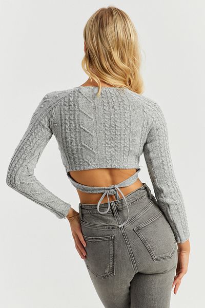 Cool & Sexy Women's Gray Waist Tie Crop Sweater CY443