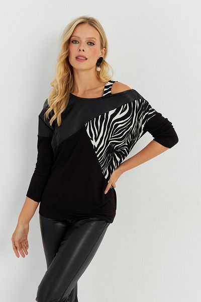 Cool & Sexy Schwarze Bluse aus Kunstleder für Damen ST828