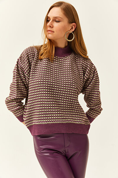 Olalook Pulover din tricotaje moale cu dungi violet pentru femei KZK-19000745