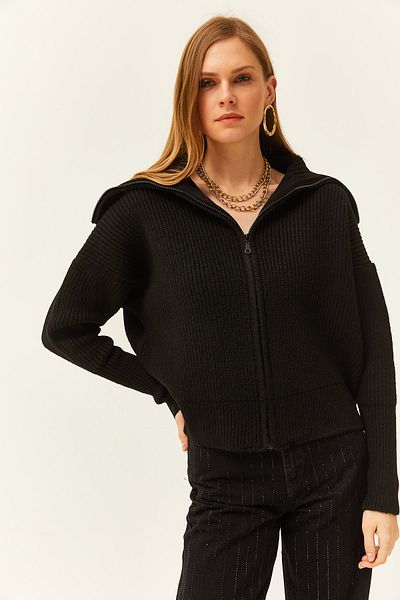 Olalook Dámský černý límeček s detailním měkkým texturovaným tlustým úpletem Cardigan HRK-19000266