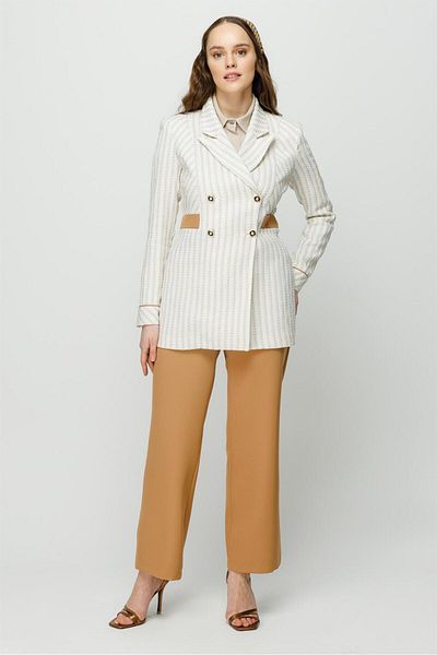 Esswaap Double Breasted Closure Stripe Detailed Trousers Jacket Set Mink