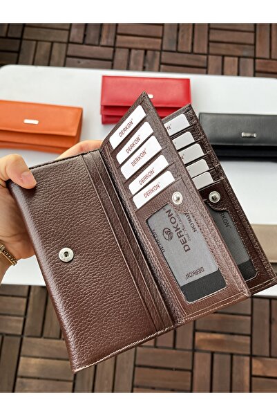 DERKON Χρήσιμο γυναικείο πορτοφόλι από γνήσιο δέρμα με διπλό κάλυμμα