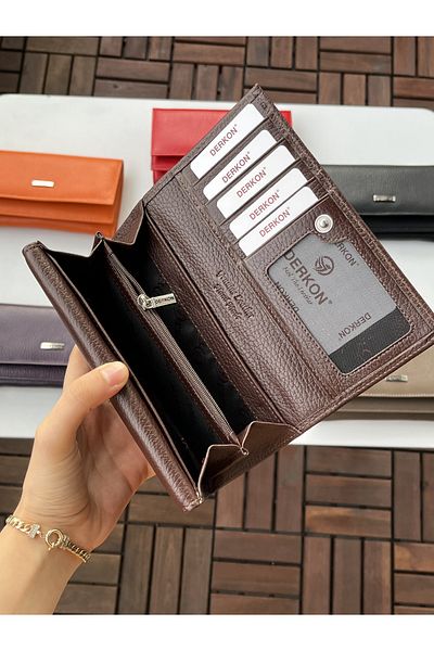 DERKON Genuine Leather Double Cover Useful Women's Wallet