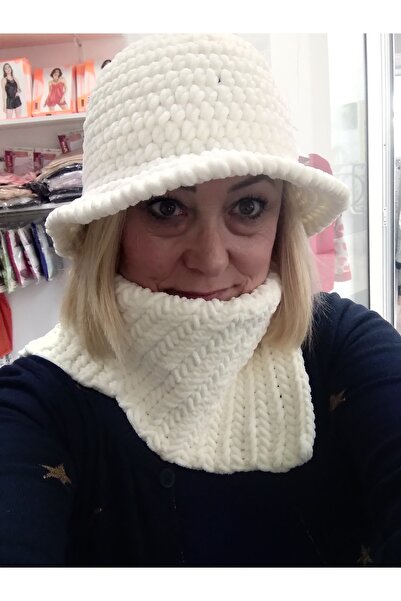 GONCA CONCEPT KADIN EL ÖRGÜSÜ KADİFE ŞAPKA/BOYUNLUK TAKIMI