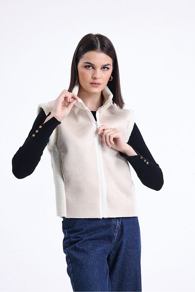 Hebb Club Women's Zippered Vest with Fur Inside and Collar