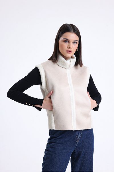 Hebb Club Women's Zippered Vest with Fur Inside and Collar